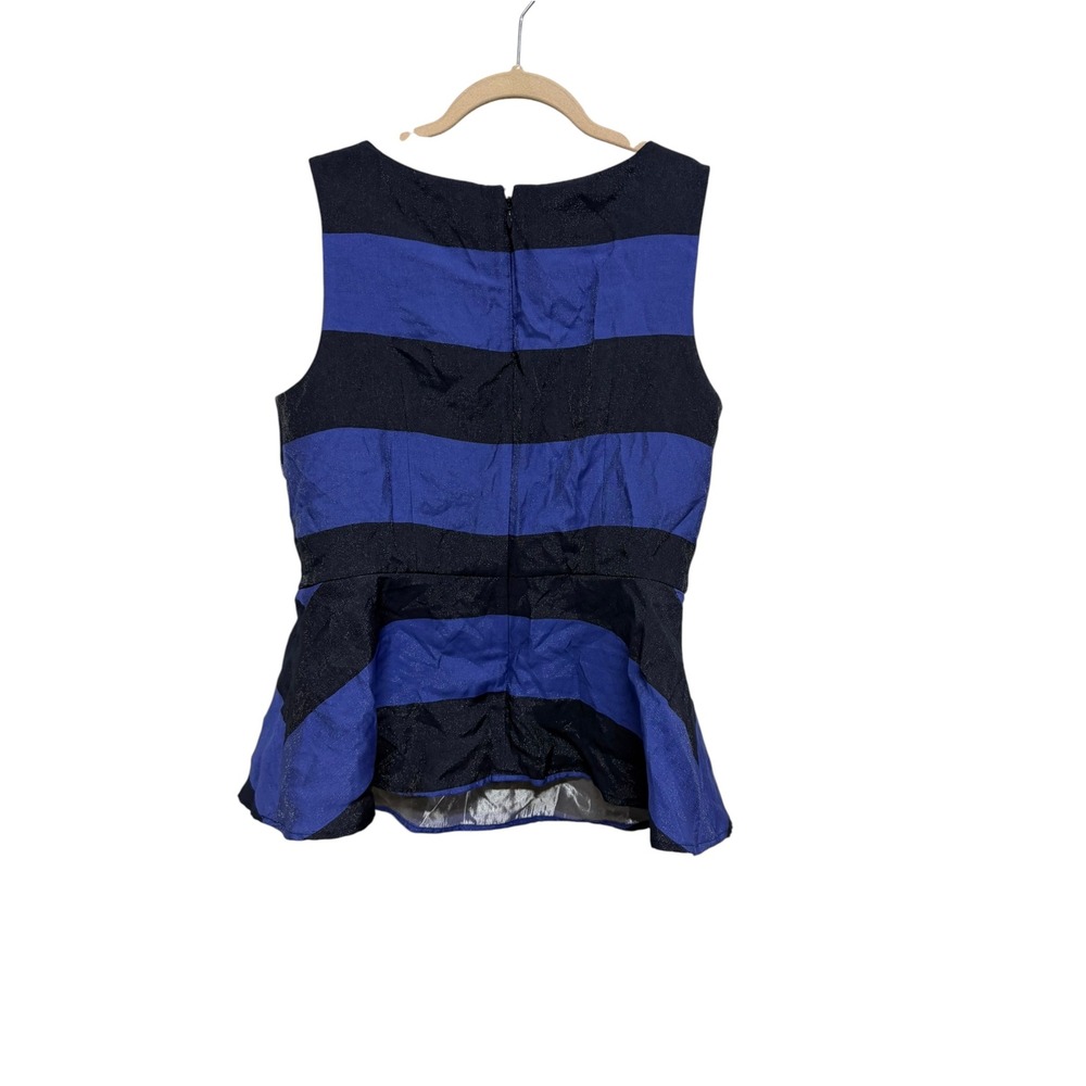 Banana Republic Size 8 Blue Black Stripe Peplum Top Sleeveless Party Blouse - Picture 4 of 6